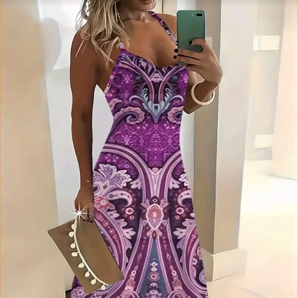 LIKE NEW Vibrant Purple Patterned Maxi Dress XL